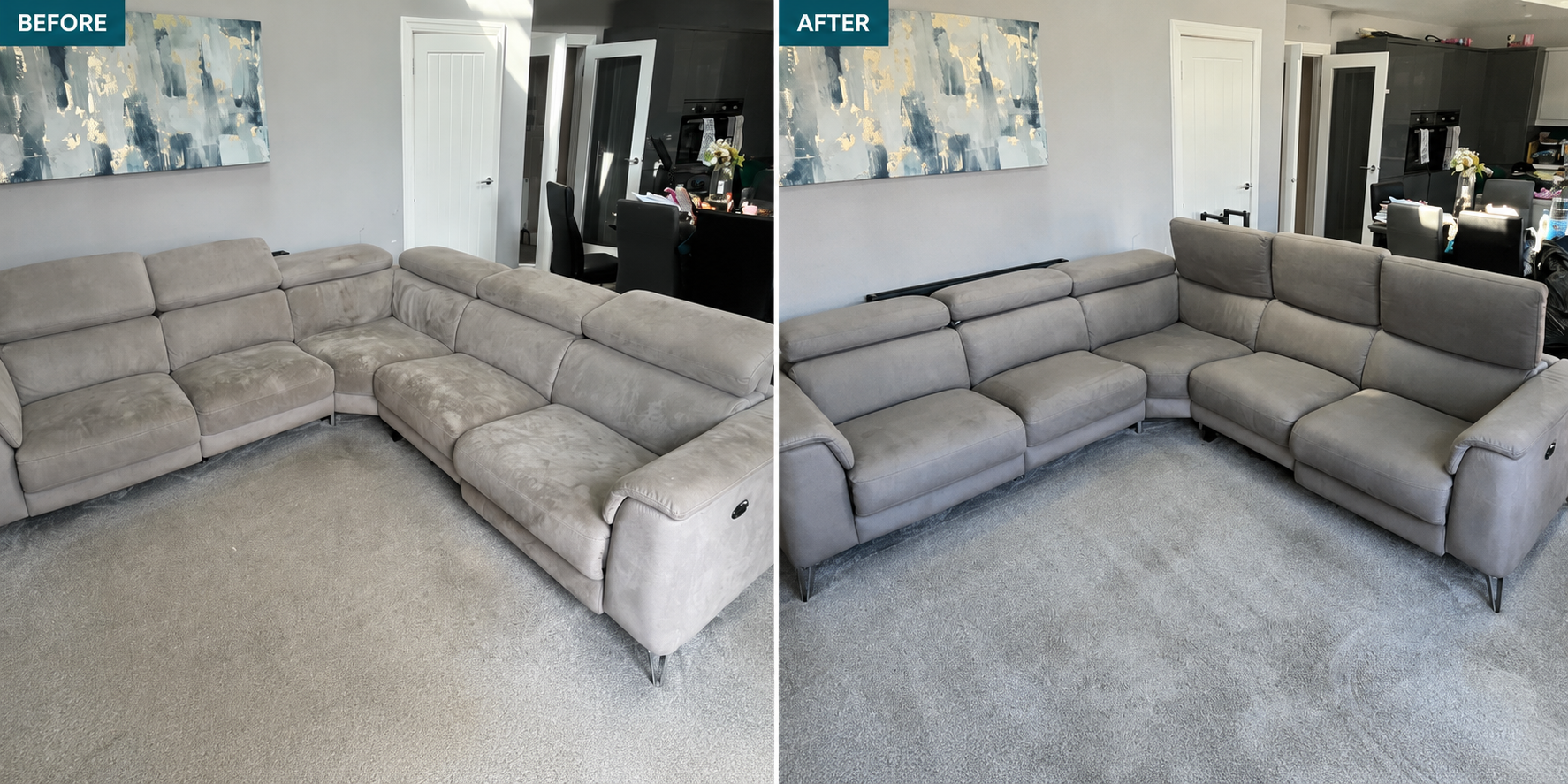 Couch cleaning before and after by Elite Touch
